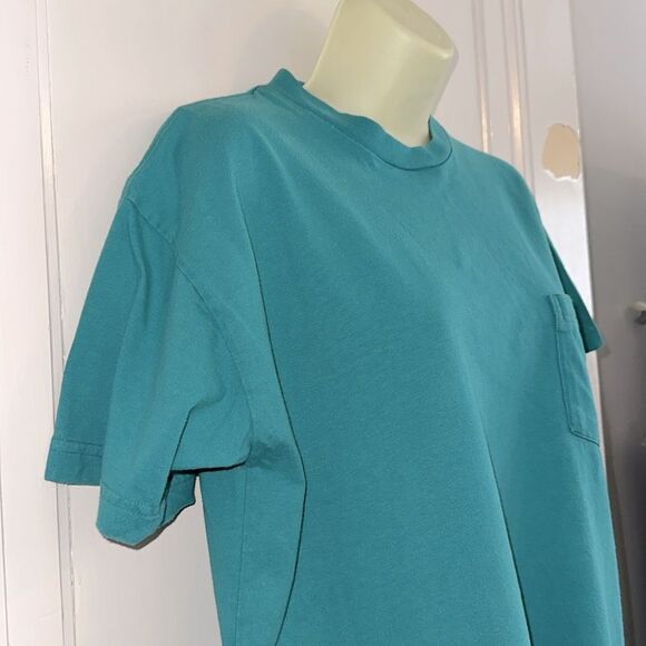 Vintage 80s/90s J L Plum Teal Short Sleeve Cotton T-shirt/ embroidered pocket - Picture 6 of 9